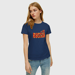 Футболка хлопковая женская Russia: в стиле хохлома, цвет: тёмно-синий — фото 2