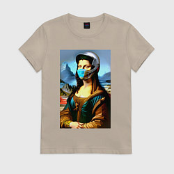 Футболка хлопковая женская Mona Lisa - cyberpunk - neural network, цвет: миндальный