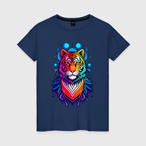 Женская футболка Тигр портрет / Тёмно-синий – фото 1