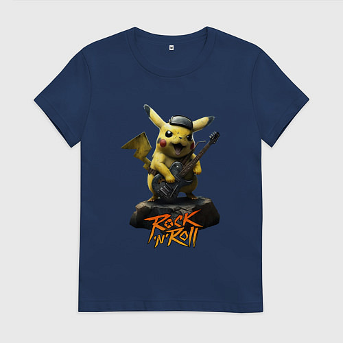 Женская футболка Пикачу рокер с гитарой / Тёмно-синий – фото 1