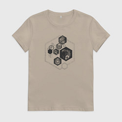 Футболка хлопковая женская Психоделические существа и соты, цвет: миндальный