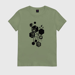 Футболка хлопковая женская Черепа и шестиугольники, цвет: авокадо