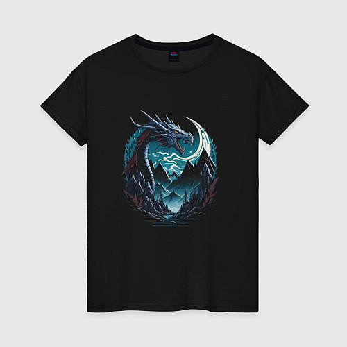 Женская футболка Дракон в горах / Черный – фото 1