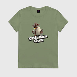Футболка хлопковая женская Chicken Gun illustration, цвет: авокадо