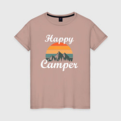 Футболка хлопковая женская Happy camper, цвет: пыльно-розовый
