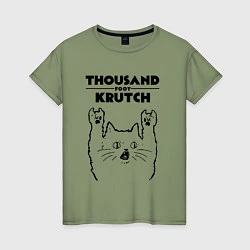 Футболка хлопковая женская Thousand Foot Krutch - rock cat, цвет: авокадо