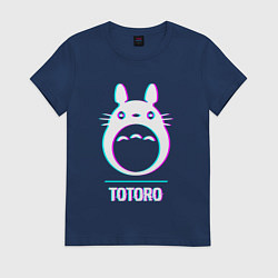 Футболка хлопковая женская Символ Totoro в стиле glitch, цвет: тёмно-синий