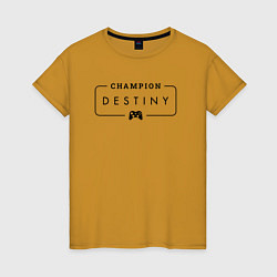 Футболка хлопковая женская Destiny gaming champion: рамка с лого и джойстиком, цвет: горчичный