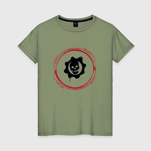Женская футболка Символ Gears of War и красная краска вокруг / Авокадо – фото 1