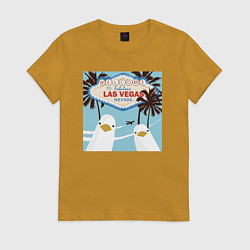 Футболка хлопковая женская Чайки на курорте, цвет: горчичный