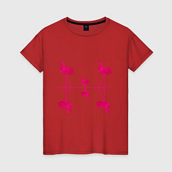 Футболка хлопковая женская Шесть розовых фламинго, цвет: красный