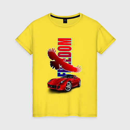Женская футболка Орёл над тачкой / Желтый – фото 1