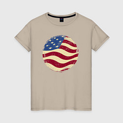 Футболка хлопковая женская Flag USA, цвет: миндальный