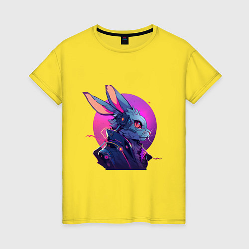 Женская футболка Антропоморфный заяц в свете неона / Желтый – фото 1