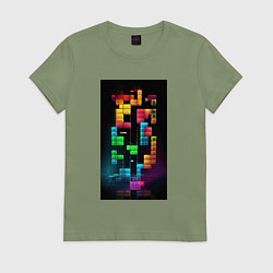 Футболка хлопковая женская Цветной тетрис, цвет: авокадо