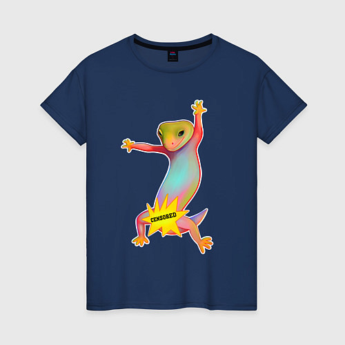 Женская футболка Веселая ящерица цензура / Тёмно-синий – фото 1
