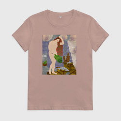 Футболка хлопковая женская Молодая женщина в бане, цвет: пыльно-розовый