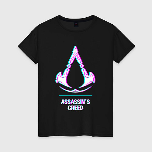 Женская футболка Assassins Creed в стиле glitch и баги графики / Черный – фото 1