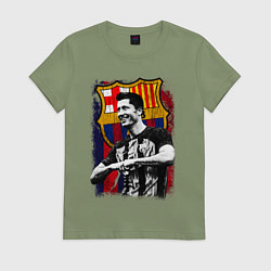 Футболка хлопковая женская Левандовски Барселона, цвет: авокадо