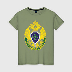 Футболка хлопковая женская Пограничные войска - герб, цвет: авокадо