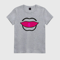 Футболка хлопковая женская Губы абстракция, силуэт рта, цвет: меланж