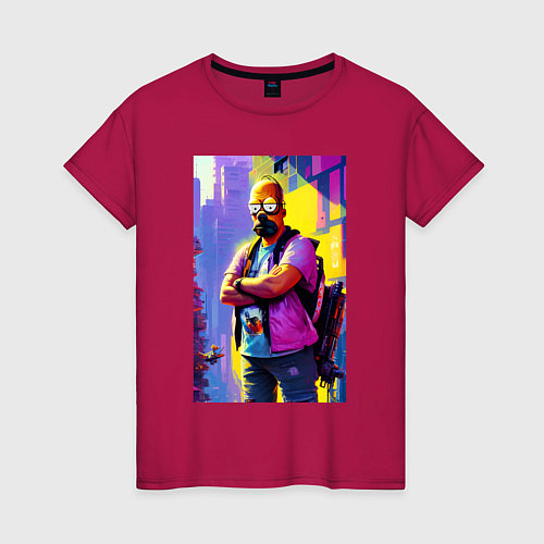 Женская футболка Homer Simpson - city fantasy / Маджента – фото 1