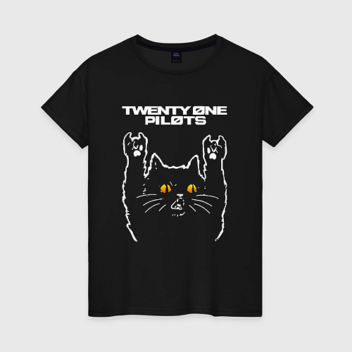 Женская футболка Twenty One Pilots rock cat / Черный – фото 1