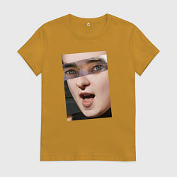 Футболка хлопковая женская Yeah!, цвет: горчичный