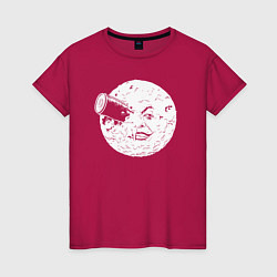 Футболка хлопковая женская Путешествие на Луну, цвет: маджента