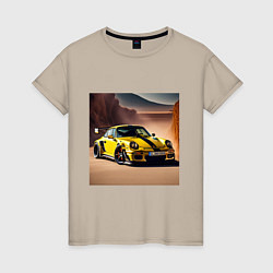 Футболка хлопковая женская Porsche 911, цвет: миндальный