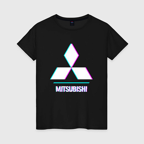 Женская футболка Значок Mitsubishi в стиле glitch / Черный – фото 1