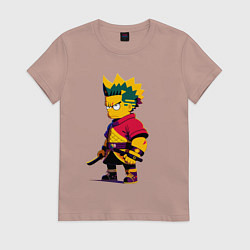 Футболка хлопковая женская Bart Simpson samurai - neural network, цвет: пыльно-розовый