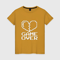 Футболка хлопковая женская Пиксельное сердечко Game over, цвет: горчичный
