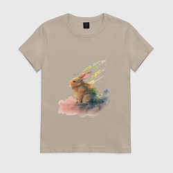 Футболка хлопковая женская Акварельный милый заяц, цвет: миндальный