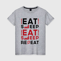 Футболка хлопковая женская Надпись: eat sleep S T A L K E R repeat, цвет: меланж