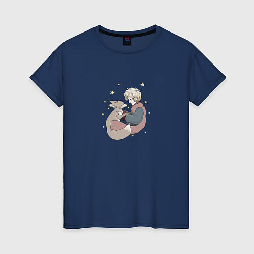Женская футболка Маленький принц и лисенок / Тёмно-синий – фото 1