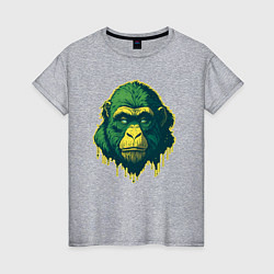 Футболка хлопковая женская Обезьяна голова гориллы, цвет: меланж