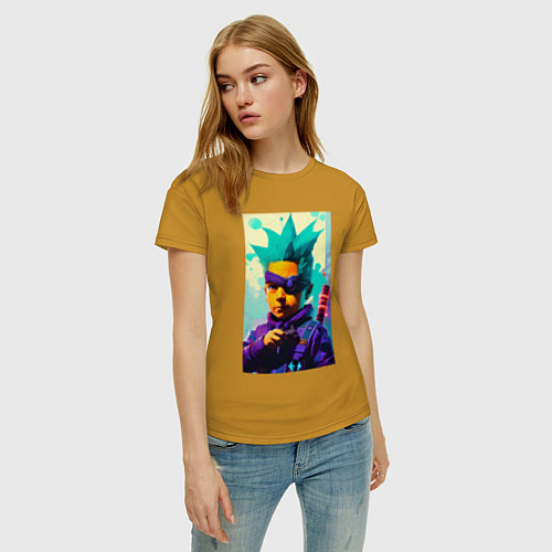 Женская футболка Bart Simpson - cyberpunk - neural network / Горчичный – фото 3