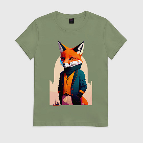 Женская футболка Лис-модник - нейросеть / Авокадо – фото 1