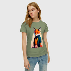 Футболка хлопковая женская Лис-модник - нейросеть, цвет: авокадо — фото 2