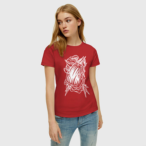 Женская футболка Белая зубастая рыба / Красный – фото 3