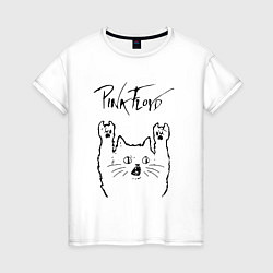 Футболка хлопковая женская Pink Floyd - rock cat, цвет: белый