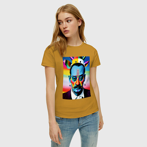 Женская футболка Salvador Dali - pop art - neural network / Горчичный – фото 3