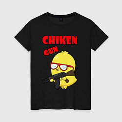 Футболка хлопковая женская Chicken machine gun, цвет: черный