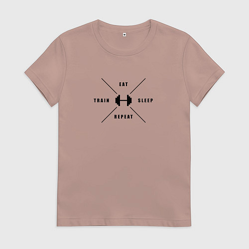 Женская футболка Тренируйся, ешь, спи и повтори / Пыльно-розовый – фото 1