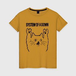 Футболка хлопковая женская System of a Down - rock cat, цвет: горчичный