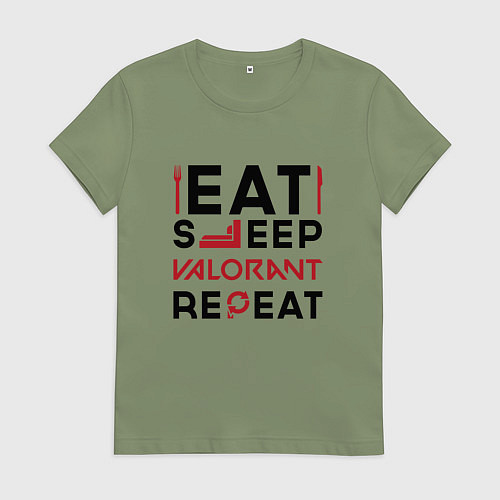 Женская футболка Надпись: eat sleep Valorant repeat / Авокадо – фото 1