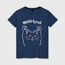 Футболка хлопковая женская Motorhead rock cat, цвет: тёмно-синий