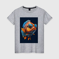 Футболка хлопковая женская Рыба карп в солнечных очках, цвет: меланж