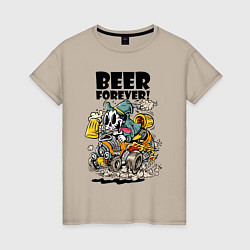 Футболка хлопковая женская Beer forever - motto, цвет: миндальный